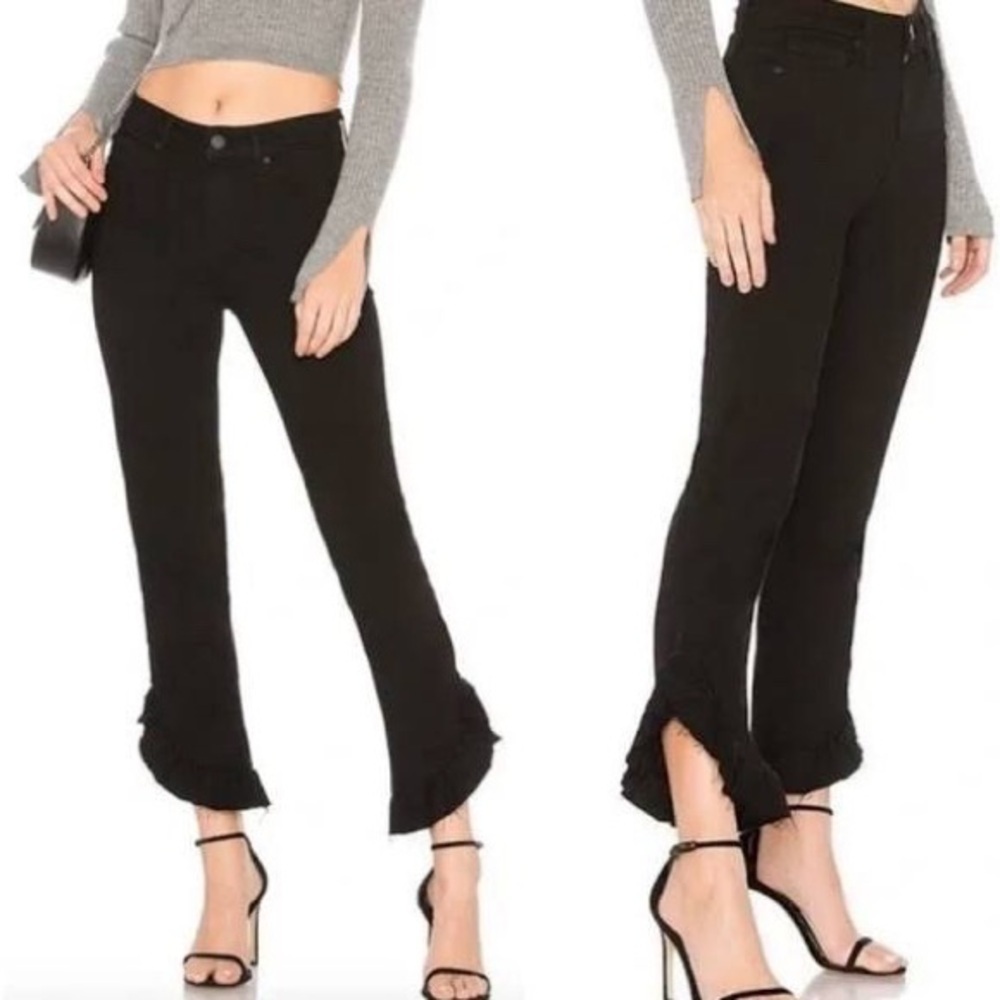 Paige Hoxton Straight leg High Rise raw hem ankle Jacqueline jeans Black Sz 28